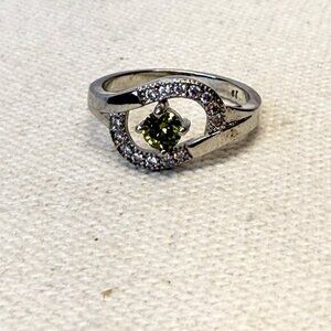 Peridot August Birthstone Ring Green Silver-Tone Size 5.75